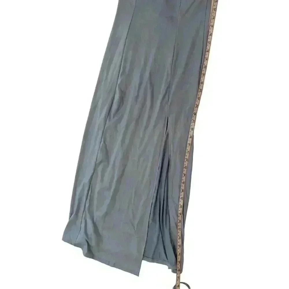 NWT Urban Outfitters Womens Midi V Neck Adjustable Strap Slit Tank Dress Blue XS - Picture 9 of 10